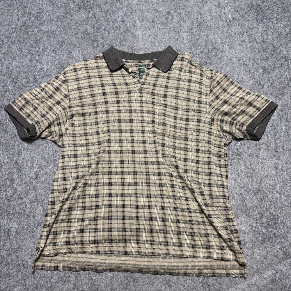 VTG Van Heusen Mens Polo Shirt Size XL Brown Plaid Grandpacore 90s